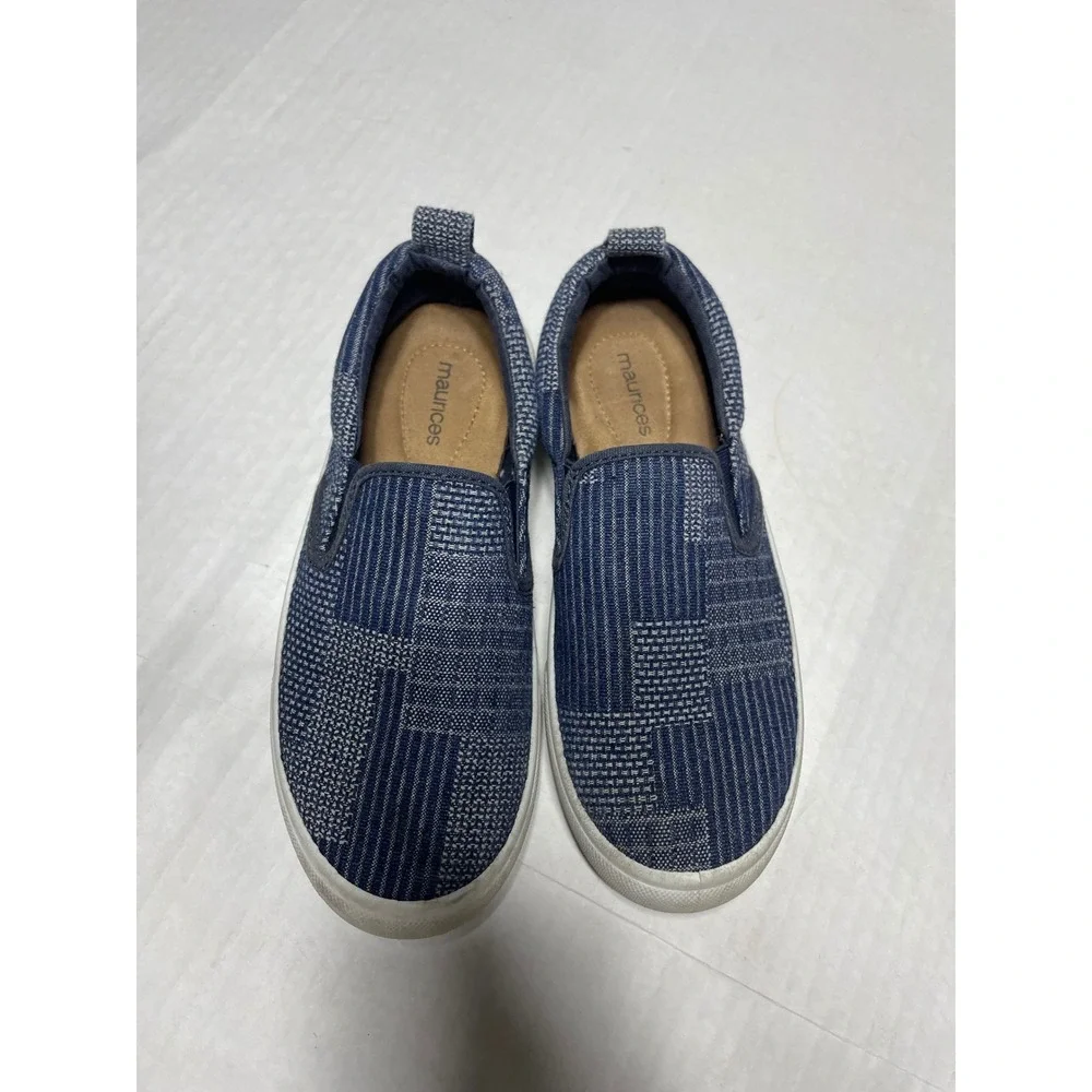 Maurices Womens‎ Blue White Patchwork Striped Slip On Sneakers Shoes Size 9